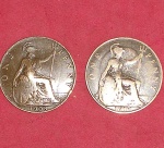 2 moedas - Inglaterra !! valor de One Penny datas antigas Mais de 100 anos !! ano de 1908 e 1917 !! material bronze !!
