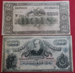 2 Cedulas ;Fantasia - valor de 200 mil Reis Imperio !! E 2 mil reis tempo do Inicio do Imperio !! !! Papel envelhecido  !! !!
