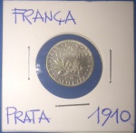 Moeda/ frança !!! Prata , mais de 100 anos , data de 1910 !!! , valor de 50 centavos 