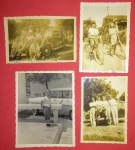 4 fotos - Carros e Bicicletas antigos, com pessoal adulto e crianças com vestimentas da época, década de 1950!!! Tamanhos 9 cm x 6 cm