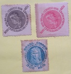 Filatelia - 3 selos comemorativos - valor de 300 Réis ano 1936 !! Centenário de Carlos Gomes !!! ! + Centenário Fundação do Rio G. do Sul em 1937   !!!!! 