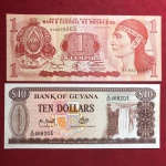 2 Cédulas Estrangeiras , ten  dólares da Guyana , flor de estampa e 1 lempira de Honduras - flor de estampa !!