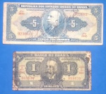 2 cedulas / Brasil - valor de 1 mil réis e 5  cruzeiros autografados  !!! !!! Decada de 1950 !!!