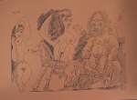 Arte Erótica !! Autor Pablo Picasso !! Reprografia original !! Peça A Biga Romana !! fundo Laranja, desenho em bico de pena nanquim preto !!  !! , datado de 22-04-1968 !! - tamanho 36cmx26cm !!   perfeito para enquadrar !! acervo de colecionador !!  alto valor de mercado !!