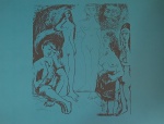 Arte Erótica !! Autor Pablo Picasso !! Reprografia original !! Peça em fundo azul forte , desenho em bico de pena nanquim preto !!  !! , datado de  22-06-1968 !! - tamanho 36cmx26cm !!   perfeito para enquadrar !! Principes !!  acervo de colecionador !!  alto valor de mercado !!
