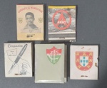 Colecionismo- 5 peças !! caixas de fosforos de coleção muito especiais !! material da decada de 1950 !! inclusive da seleção barsileira de 1958 !! propagandas de época !! acervo de coleciuonador !! e capa do time do e fluminense !!