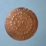 Moeda - Brasil - valor de 20 reis ano de 1825 R !! data ja escasssa !! valor de mercado = 80,00 Reais !!