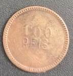 Ficha !! valor de 100 reis em material metalico Bronze ! uso em cassino desde o tempo do Imperio !! com patina do tempo !!