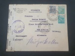 Brasil, envelope circulado para Alemanha em 1946 (pós guerra), com bela tarja de fechamento da zona