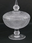 Antiga compoteira de vidro com lapidação bico de jaca haste cabochon.Med. 22 x 16 cm diâmetro.