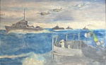 DJALMA MENDONÇA - 'Cena Naval" O.S.T, A.C.I.D. Med 70x110 cm. Obs: ausência de moldura.