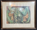 DI CAVALCANTI, Emiliano (1897, Rio de Janeiro, RJ - 1976) - "Mulatas e Flores" rotogravura, A.C.I.D, datada de 1950. Med 48x59 cm. (Com moldura).