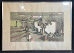 JOÃO ROSSI (São Paulo SP 1923 - idem 2000) - "Panorama Urbano" serigrafia, A.C.I.D. Med 51x71 cm. Obs: apresenta marcas do tempo. Em 1949 viaja para o Uruguai. No ano seguinte é diretor da Associação Cristã de Moços de Montevidéu, onde é professor de educação física e, paralelamente, de desenho e pintura. Em 1951 vai para o Paraguai trabalhar na Associação Cristã de Moços de Assunção e ministra conferências sobre arte e aulas de desenho, pintura e história da arte. Ensina pintura ao ar livre e novas técnicas de emprego do pincel e da espátula e forma o Grupo Arte Nuevo. Volta a São Paulo em 1953 e leciona na Escola de Artesanato do Museu de Arte Moderna de São Paulo - MAM/SP ao lado de Nelson Nóbrega (1900 - 1997), Lívio Abramo (1903 - 1992) e Wolfgang Pfeiffer (1912 - 2003). Em 1954 realiza a tela Mangacha - apelido de sua esposa, a ceramista paraguaia Isabel Olmedo (1926) - e, a convite de Flávio Motta (1916), leciona na Escola de Arte da Fundação Armando Álvares Penteado - Faap. Torna-se diretor dessa escola em 1959 e da Faculdade de Artes Plásticas da mesma instituição em 1962. Participa da 8ª Bienal Internacional de São Paulo em 1965. Executa com Caciporé Torres (1935) os murais História e Evolução da Cidade de São Paulo, para a fachada do Palácio dos Bandeirantes, em 1968. Em 1970 é professor da Faculdade de Artes Plásticas da Universidade Presbiteriana Mackenzie. Realiza mostra retrospectiva na Fundação Memorial da América Latina em 1999.