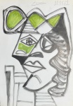 PABLO PICASSO, Pablo Ruiz Picasso (25 de outubro de 1881 - 8 de abril de 1973) - "Figura" gravura aquarela da, A.C.S, datado de 1962. Med 30x23 cm. Ausência de moldura, apresenta discreta marcas do tempo na borda.