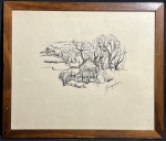 PEDRO WEINGÄRTNER (Porto Alegre, 26 de julho de 1853 Porto Alegre, 26 de dezembro de 1929) - "Cena de Época" nanquim, A.C.I.D, déc de 40. Med 32x37 cm.(Com moldura). Sem expertise não garantimos autenticidade.
