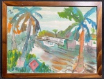 SÖRENSEN, Carlos Haraldo Sörensen (Bauru, 3 de novembro de 1928  Rio de Janeiro, 29 de fevereiro de 2008) - "Paisagem" técnica mista, A.C.I.D, datado de 1981. Med 32x41 cm. (Com moldura).