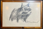 ROBERTO MORICONI (Fossato di Vico, 30 de agosto de 1932 Rio de Janeiro, 4 de abril de 1993) - "Cena de Animal" desenho a carvão, A.C.I.D, déc de 50. Med 34x46 cm. (Com moldura).