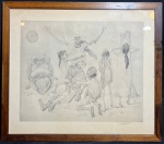 PORTINARI, Candido Portinari OMC (Brodowski, 29 de dezembro de 1903 Rio de Janeiro, 6 de fevereiro de 1962) - "Cena de Figuras" litografia, assinada. Med 40x45 cm. (Com moldura).