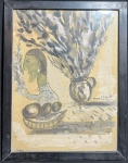 MARC CHAGALL (Vitebsk, Império Russo (atualmente Belarus), 6 de julho de 1887 Saint-Paul-de-Vence, França, 28 de março de 1985) - "Cena de Figura" técnica mista, A.C.D, localizado Paris, datado de 1959. Med 40x32 cm. (Com moldura).