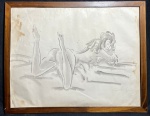 CARLOS LEÃO, Carlos Azevedo Leão (Rio de Janeiro, 1906 - Rio de Janeiro, 1983) - "Nu Feminino" desenho a nanquim, A.C.I.D. Med 37x46 cm. (Com moldura). Obs: apresenta marcas do tempo.