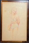 PERCY LAU (Arequipa, 1903  Rio de Janeiro, 1972) - "Figura Feminina" O.S.C, A.C.I.D, déc de 50. Med 54x37 cm (Com moldura). Obs: Percy Alfred Lau era desenhista, dedicando-se, quase que exclusivamente, a fazer ilustrações com bico de pena. Contratado pelo IBGE para ilustrar seus livros, viajou o Brasil de norte a sul, estudando paisagens e tipos humanos registrando os costumes da vida do interior, fixando, em imagens, os hábitos regionais, o folclore, o comportamento do povo brasileiro e o cotidiano de inúmeras cidades e vilarejos. Seu trabalho faz parte do acervo do Museu Nacional de Belas-Artes do Brasil, que possui gravuras, desenhos, capas de livros e grande parte da documentação iconográfica produzida em mais de 30 anos de atividade no Brasil. Fez também as ilustrações do livro Vila dos Confins, de Mário Palmério, cuja ação se passa no oeste mineiro na década de 1950. Muitas de suas ilustrações foram também utilizadas em livros didáticos de geografia, como os do professor Aroldo de Azevedo. Sem expertise não garantimos autenticidade.