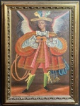 ESCOLA CUSQUENHA - "Arcanjo" O.S.T. Ricamente emoldurado. Med 68x50 cm. (Com moldura).