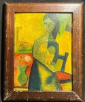 MORCHTAR APIN (23 de dezembro de 1923 - 1 de janeiro de 1994) - "Cena de Figura Feminina" O.S.M, A.C.I.D, datado de 1966. Med 40x32 cm. Obs: Morchtar foi um talentoso pintor, ilustrador, escritor e professor titular indonésio que lecionou belas artes no Instituto de Tecnologia de Bandung , ITB. Moldura apresenta marcas de inseto. Sem expertise não garantimos autenticidade.