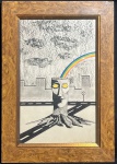 ASSINATURA NÃO IDENTIFICADA - "Surrealismo" técnica mista A.C.I.D, datado de 1978. Med 44x30 cm (Com moldura).