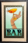 SEM ASSINATURA - "Bar" Elegante e raro vitraux, Arte Deco, ano 50/60. Emoldurado. Med 50x32 cm (Com moldura).