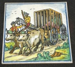 COLECIONISMO - Lindíssimo antigo e singular azulejo espanhol finamene esmaltado a mão em decoração da afamada historia de Don Quixote. Peça localizada na base. Med.: 15x15 cm