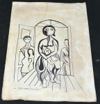 DI CAVALCANTI, Emiliano (1897, Rio de Janeiro, RJ - 1976) - Maternidade - Nanqum sobre Cartão,   A.C.I.E. Med.: 32x24 cm