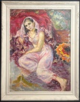GEORGINA DE ALBUQUERQUE (1885-1962) - "Dama de Época" O.S.T, A.C.I.E, déc de 50. Med. 77s56 cm (com moldura) obs. sem expertise não garantimos autenticidade