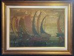 BURLE MARX, Roberto Burle Marx (São Paulo,1909 Rio de Janeiro,1994) - "Marinha Com Barcos" Giclê. Med 83x107 cm (Com moldura).