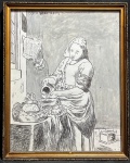 RONALDO TORQUATO (Rio de Janeiro, 1957) - COPIA Johannes Vermeer (Delft, 31 de outubro de 1632 Delft, 15 de dezembro de 1675) - "Cena de Época" Técnica mista sobre papel, A.C.I.D, datado de 2017. Med 32X26 cm (Com moldura). Obs: Vermeer foi um pintor holandês especializado em cenas de interiores domésticos da vida da classe média. Ele é considerado um dos maiores pintores da Era de Ouro holandesa. Durante sua vida, ele foi um pintor de gênero provinciano moderadamente bem-sucedido, reconhecido em Delft e Haia. Ele produziu relativamente poucas pinturas, ganhando a vida principalmente como negociante de arte. Ele não era rico. Após sua morte, sua esposa ficou endividada. Artista plástico contemporâneo, Ronaldo Torquato é declaradamente um pintor marginal. Vive no dia-a-dia uma outra forma paralela de arte, a de subsistir unicamente de pintura no Brasil. Um amante devoto do cinema, suas paixões permeiam também a história e a literatura. Seus mais de 30 anos de carreira são repletos de boas vivências, experiências de fulgor ébrio, sordidez, fatos inusitados e indivíduos únicos; tudo impossível de resumir. A biografia etérea deste indivíduo está de fato estampada em suas telas.