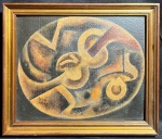 ROBERT MARC (19431993) - "Composição" O.S.C, A.C.I.E, déc de 70. Med 30x35 cm (Com moldura). Obs: Robert Marc  foi um artista pós-cubista francês nascido em Auxerre. O encontro com Friedman foi decisivo. Sua primeira exposição individual foi em 1988, em Toulouse , e no mesmo ano, na cidade de Nova York . A última foi em 1995, em Metz. Durante sua carreira, Marc expôs na França e internacionalmente, incluindo mostras na cidade de Nova York e Tóquio . Ele trabalhou até sua morte em 1993.  6  A esposa de Marc continuou a expor suas pinturas em sua própria galeria, Galerie du Ressort, até 1998. Alon Zakaim Fine Art organizou uma exposição do trabalho de Marc em 2011. Sem expertise não garantimos autenticidade.