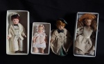 COLECIONISMO - Lote constando quatro bonecas antigas de coleção. Sendo cabeça, pés e mãos em porcelana e trajes em tecido de diferentes modelos.  Med: 10/14/15/16cm.
