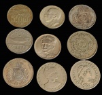 NUMISMÁTICA - Lote constando nove raras e antigas moedas de colecionador, Sendo moeda do segundo Império Brasileiro, Reis da republica, moeda de 400 e mil reis Brasileiro. Peso 104grama.