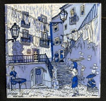 Lindo antigo e delicado azulejo portugues confeccionado em cerâmica vitrificada finamente esmaltado a mao no padrão blue and white representando Cena Tipica. Med.: 13x13 cm