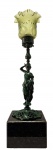 Michelle Hypólitto  (Milano-Itália, 1938) Belíssima Escultura Lumínária, estilo Art Nouveau, em bronze ricamente cinzelado, representando  Figura Mitológica,  esculpida e cinzelada ,cúpula em vidro na tonalidade verde. Base em mármore, assinada, altura  65 cm.