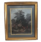 Belíssima pintura, retratando uma cena de caça com cães e cavaleiros . Medição 36x42 moldura22x28telacm.  Possui vidro protetor.