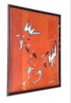 Quadro reprodução assinatura Flávio, moldura em madeira e vidro . Med: 52x73.