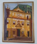 Lindo quadro com pintura a óleo . Representando Igreja  de São Miguel salvador Bahia  Brasil A assinatura "M.N.A. Cholo" ou "M.N.A. Chofo" é visível no canto inferior direito da pintura. (Observação a moldura precisa ser trocada pois esta com bloca) Med: 68x88 moldura/56x75 telacm.