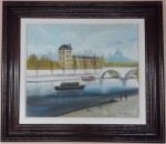 R. Burand  Escola Francesa   Paris, rio Sena, 0.S.T., medindo 82 x 74 cm, com moldura e  60 x 50 cm, sem moldura. Assinado no CID