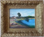 Pedro Weingärtner  (Porto Alegre, 1853 / 1929)  Paisagem, O.S.T., medindo 26 x 34 cm SM, e 45 x 53 cm CM. Assinado no CID.