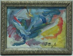 Jorge Eduardo Guinle Filho (New York, 14-03-1947 / Rio, 18-05-1987) Abstrato, Guache sobre Cartão, assinado no CID. Bela moldura em madeira de ley dourada, envidraçada. Medindo 30 x 20 cm MI, e 36 x 26 cm ME.
