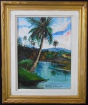 Anne Marie Nivouliès de Pierrefort  (Toulon-França, 1879 / Rio-R.J., 1968)  Paisagem com Lago, O.S.Eucatex., assinado no CID.Medindo  78 x 65 cm CM, e 46 x 33 cm SM.