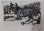 ANTONIO BANDEIRA (Fortaleza, 26 de maio de 1922 - Paris, 6 de outubro de 1967) - "Cena de Cão" nanquim, A.C.I.D, Paris, datado de 1957. Med 16x25 cm. Obs: sem expertise não garantimos autenticidade.