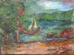 MANOEL SANTIAGO (1897 - 1987) - "Marinha Com Barco" - O.S.T., A.C.I.D, déc de 60. Med.: 22x16 cm.