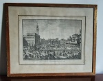 Antiga "água forte", Palacio Vecchio, Italia, por Joseph Zocchi Delin. Perdas nas laterais. Med: 69x56cm.