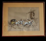 GRAVURA DE MARCILLAC DILIGÊNCIA REFORÇADA PASSANDO PARA GALLOP PERTO DO MOINHO. Med: 82x67cm.